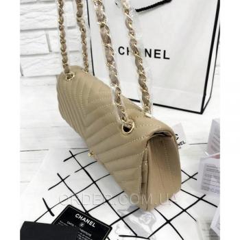 Женская сумка Chanel Chevron Flap Beige (9750) реплика