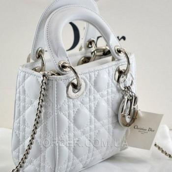 Женская сумка Lady Dior Mini With Chain White (2269) реплика