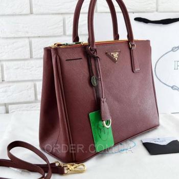Женская сумка Prada Saffiano Lux Tote Bag Burgundy (6875) реплика
