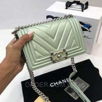 Женская сумка Chanel Chevron Boy Mint Bag (9799) реплика
