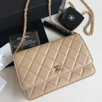 Женская сумка Chanel WOC Wallet On Chain Biege (9771) реплика