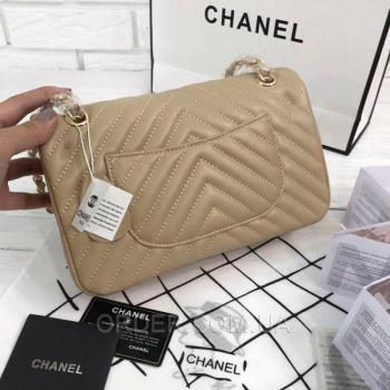 Женская сумка Chanel Chevron Flap Beige (9736) реплика