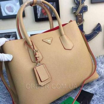 Женская сумка Prada Cuir Double Bag Camel (6929) реплика
