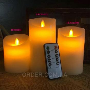 Светодиодные свечи с имитацией пламени и пультом ДУ (набор 3 шт.)