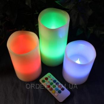 Светодиодные led свечи меняющие цвет с пультом управления набор (набор 3 шт.)