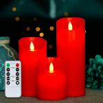 Светодиодные свечи с имитацией пламени и пультом ДУ, Red (набор 3 шт.)